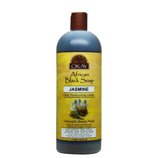 OKAY African Black Soap Liquid with Jasmine For Cleansing&Treating Skin Conditions Helps Achieve Beautiful,Healthier Looking Skin Sulfate,Silicone,Paraben Free For All Skin Types Made in USA 33oz