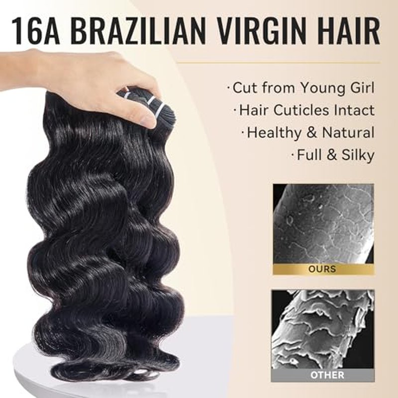 WEQUEEN Bundles Human Hair Body Wave 16A Brazilian Virgin Hair Bundles 16 18 20 Inch Thick Weave Natural Black
