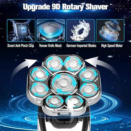 Electric Razor for Men, Upgrade 9D Head Shavers for Bald, 6-in-1 Electric Shaver for Men, Grooming Kit with Nose Hair Trimmer, Waterproof Wet/Dry Shaver, LED Display, Rechargeable Razor Silver