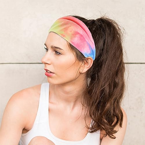 FULZTEY Headbands For Women Cute Tie Dye Hairband Fashion Boho Headwraps Stretchy Yoga Workout Sweat Band Soft Cotton Bandanas Wide Head Bands For Women's Hair Accessories Teenage Girls 6Pcs