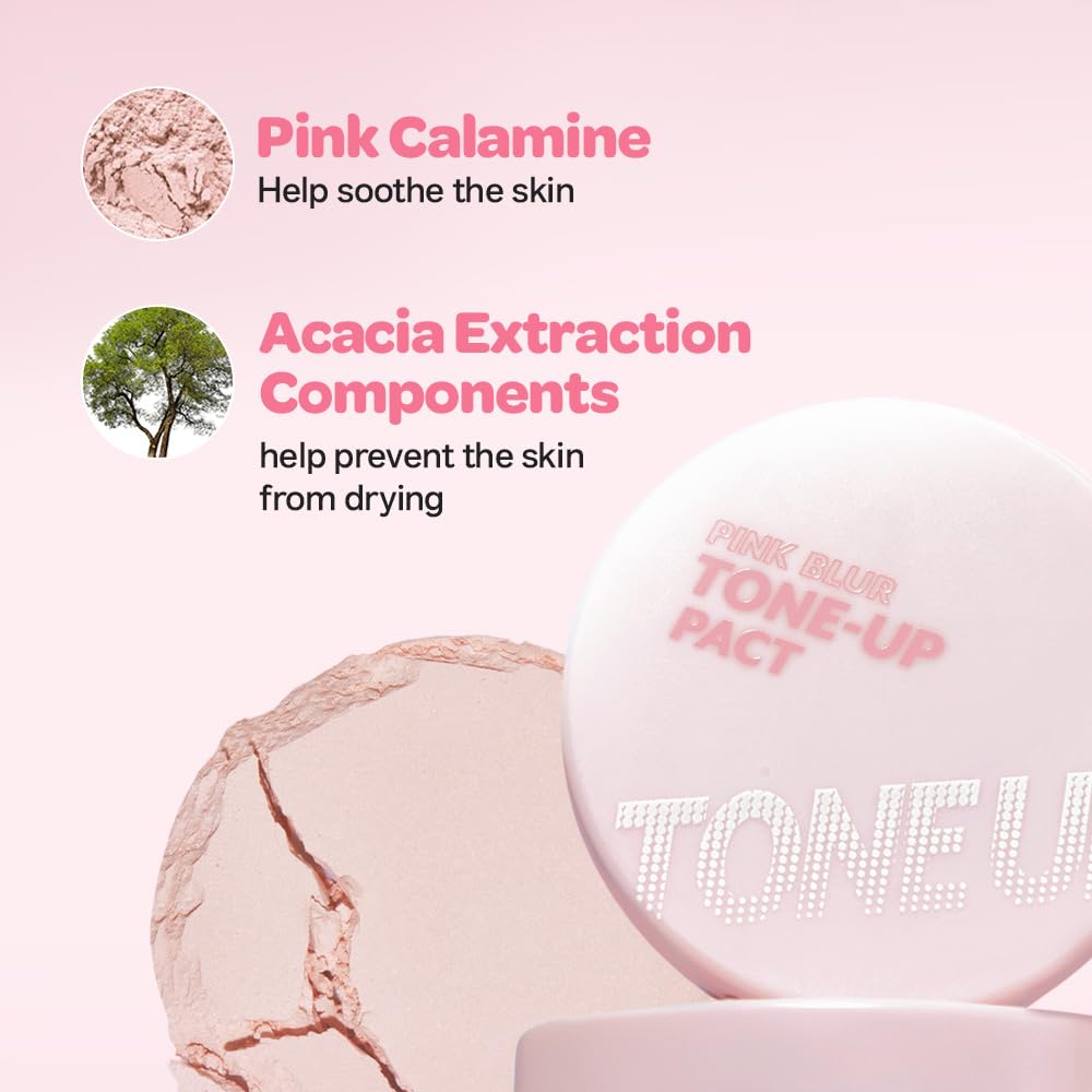 I'M MEME Compact - Tone-up Pact | Korean Pressed Setting Powder for Pink Blur Effect, with Calamine, Makeup Powder, Translucent Compact, Finishing Powder, Oil Control Face, Teen Girl Gifts, 0.35 Oz