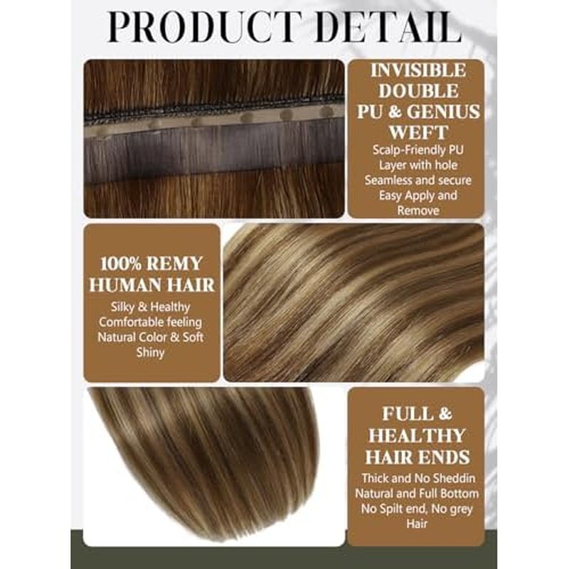 LOXXY Double Weft PU OVO Hair Extensions - 16 Inch 100g Seamless Balayage Chocolate Brown to Caramel Blonde - Invisible Butterfly Real Human Hair Extensions, 1PCS Micro Beads Genius Weft Width 31.5"