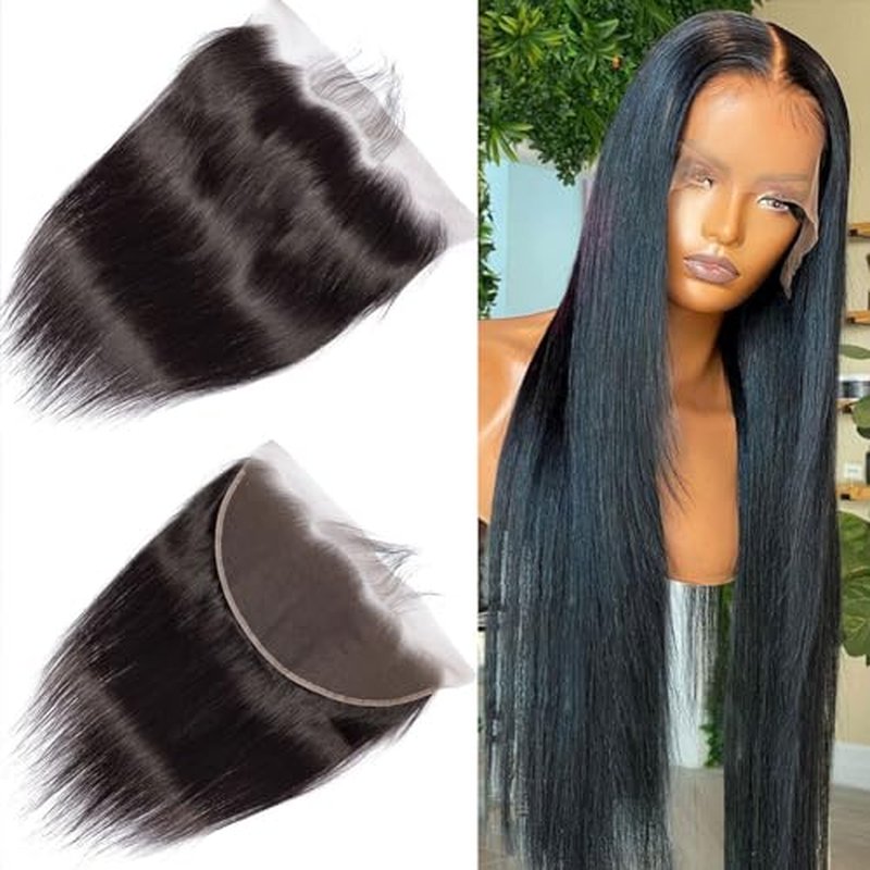 HD Skinlike 13x4 Human Hair Lace Frontal Only Pre-plucked Straight Invisible Swiss Lace Front Skin Melt Frontals with Baby Hair Thin Natural Black Hair(13 * 4 NC Straight)