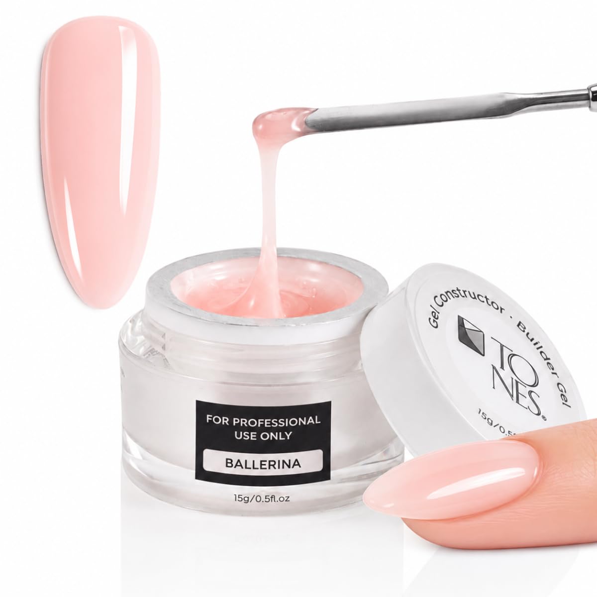 TONES Premium Self Leveling Nail Builder and Extension Gel for Professional Design - Salon-Quality LED and UV Building Gel - (0.5 Fl Oz, Ballerina)