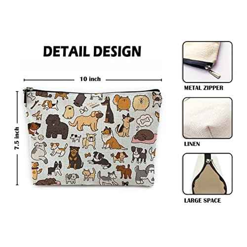 Sufamb Cute Dogs Doodle Art Makeup Bag, Funny Puppy Dog Pattern Cosmetic Pouch for Women Girls, Christmas Birthday Gifts for Dog Lovers Women Girls