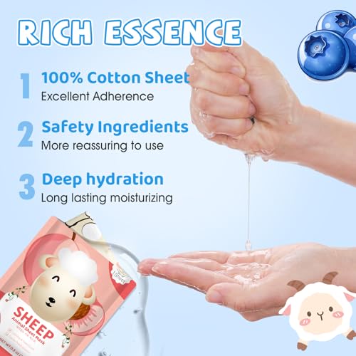 54 Pack Animal Kids Face Mask Spa, Bulk Collagen Hydrating Sheet Face Masks Skincare for Girls Teens, Christmas Gifts, Birthday Gifts, Stocking Stuffers for Women