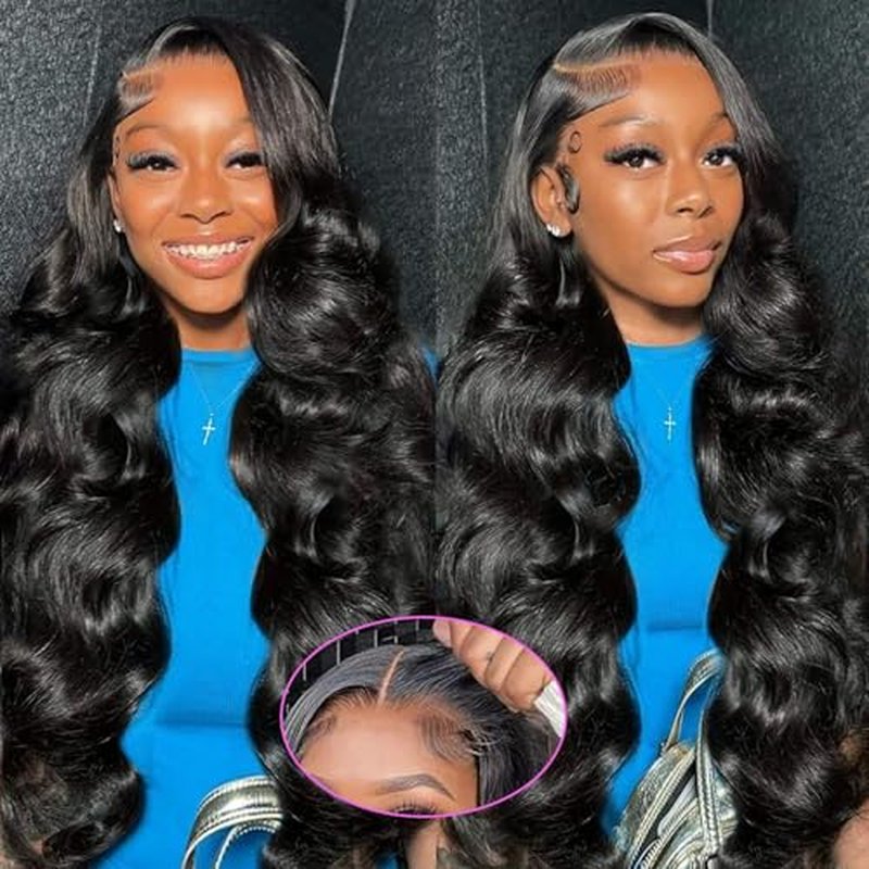 5x5 HD Lace Closure Wigs Human Hair 180% Density Wear and Go Glueless Wigs Human Hair Pre Plucked Pre Cut Body Wave Lace Front Wigs Human Hair for Black Women Upgraded No Glue Natural Color 24 Inch