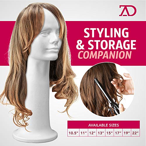 19'' Inch Styrofoam Head Foam Wig Head Mannequins, Style, Model & Display Women's Wigs, Hats & Hairpieces Stand - Extra Large, by Adolfo Designs