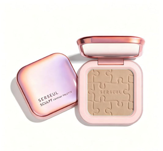 SERSEUL Face Sculpting Contour Palette, Blendable Silky Texture Contour Powder, Multiuse Baked Makeup Palette, Pigmented Cool Toned Bronzer for Light Skins-Grey Brown
