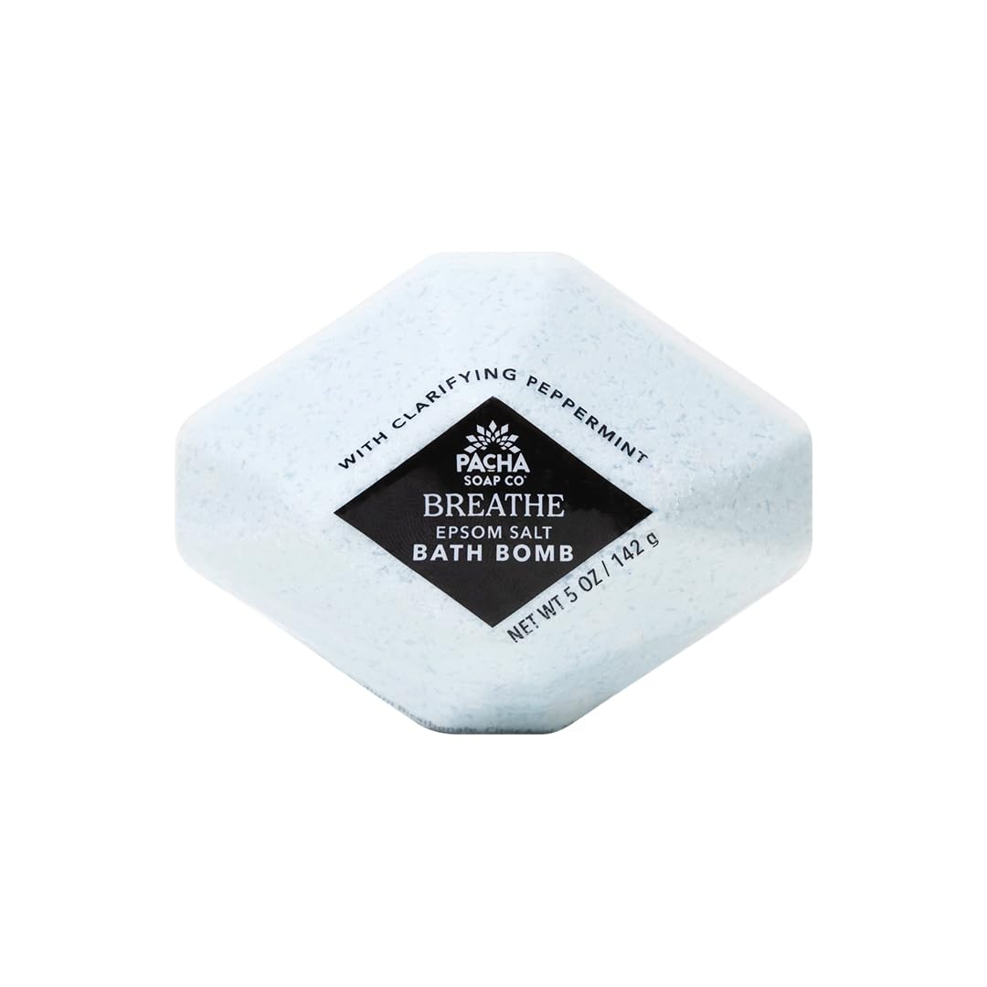 Pacha Soap Co. Epsom Salt Bath Bombs - Breathe (Peppermint & Eucalyptus), Nourishing Aromatherapy Bath Fizzies with Clean Ingredients and Essential Oils, Handcrafted in The USA, 3-Pack, 5 oz Each