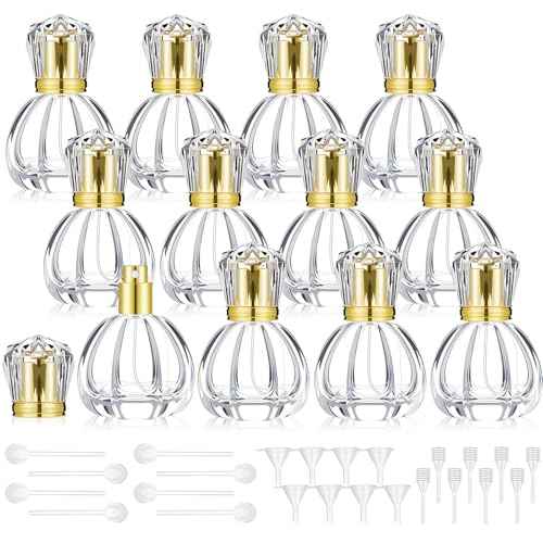 12 Pack 50ml/1.7oz Pumpkin Shape Portable Spray Perfume Bottle Empty Glass Refillable Perfume Atomizer Pumpkin Shape Antique Bottles with Refill Tool for Travel Home Decor