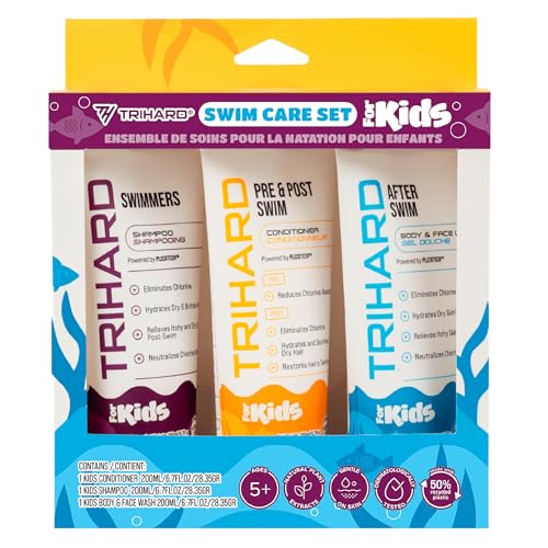 TRIHARD Kids Chlorine Hair and Body Protection Essentials for Swimmers | 3-in-1 Shampoo, Conditioner, & Body Wash for Children¡¯s Sensitive Skin & Hair Pre and Post Pool or Ocean