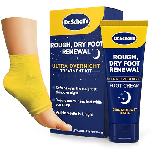 Dr. Scholl's Rough, Dry Foot Renewal Ultra Overnight Treatment with Overnight Foot Cream 3oz with Aloe, Coconut Oil & Urea and Heel Sleeve Socks, Deeply Moisturize & Soften Feet, Dermatologist Tested