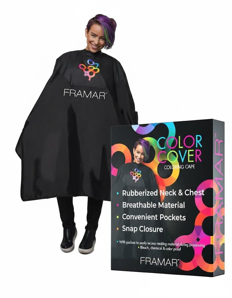 FRAMAR Color Cover Salon Cape – Hair Cape with Snap Closure and Rubberized Chest, For Hair Dye, Hair Color, Cosmetology Supplies and Hair Coloring