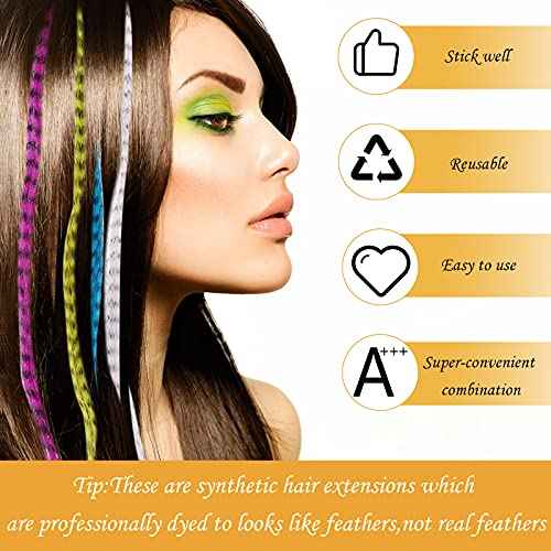 78 Pieces Synthetic Feather Hair Mixed Color Feather Extensions Not Real Hair Extensions Colorful Long Straight for Party Teen Girl, 13 Colors