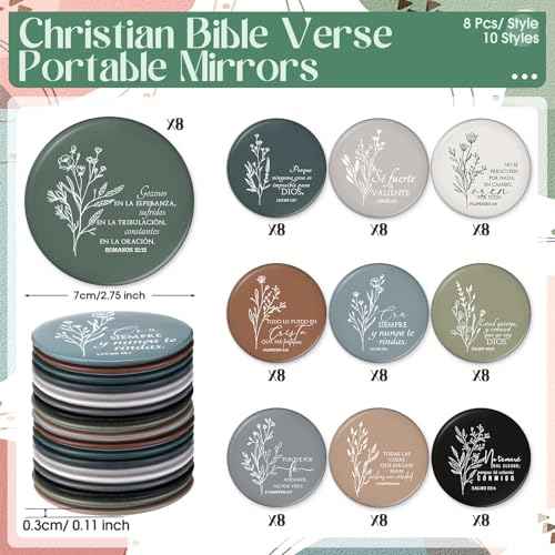 80 Pcs Christian Compact Mirrors for Women Inspirational Bible Verse Scripture Pocket Mirrors Bulk Mini Purse Makeup Mirror for Grandma Pastor's Wife Christmas Thanksgiving Church Party Favor