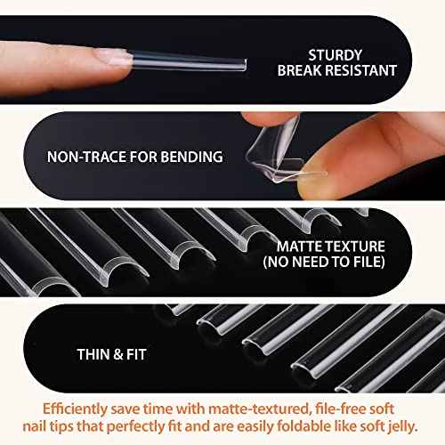 UNA GELLA Soft Gel Nail Tips XXL 432pcs Square Coffin No C Curve Clear Tapered Straight Nail Tips 2 Style For Salon Home DIY