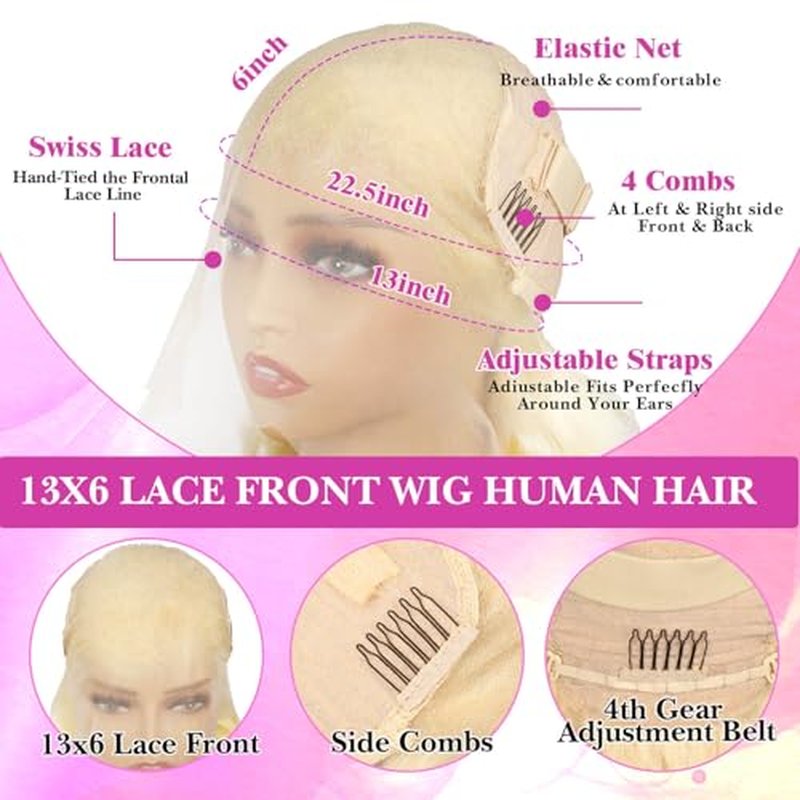613 Lace Front Wig Human Hair Blonde Wig Human Hair 13x6 Transparent Lace Front Wigs 20 Inch 200 Density 613 HD Lace Frontal Wigs Pre Plucked with Baby hair