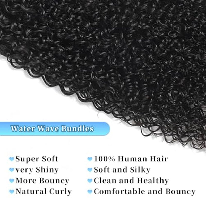 Human Hair Bundles Burmese Curly Bundles Human Hair Water Wave Curly Wet 24 26 28 inch 100% Unprocessed and Wavy Natural Black Color