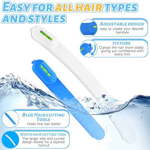 Professional Hair Styling Tools: DIY Layering and Trimming Kit with Clips, Guide for Bangs, Layers, Split Ends - Blue