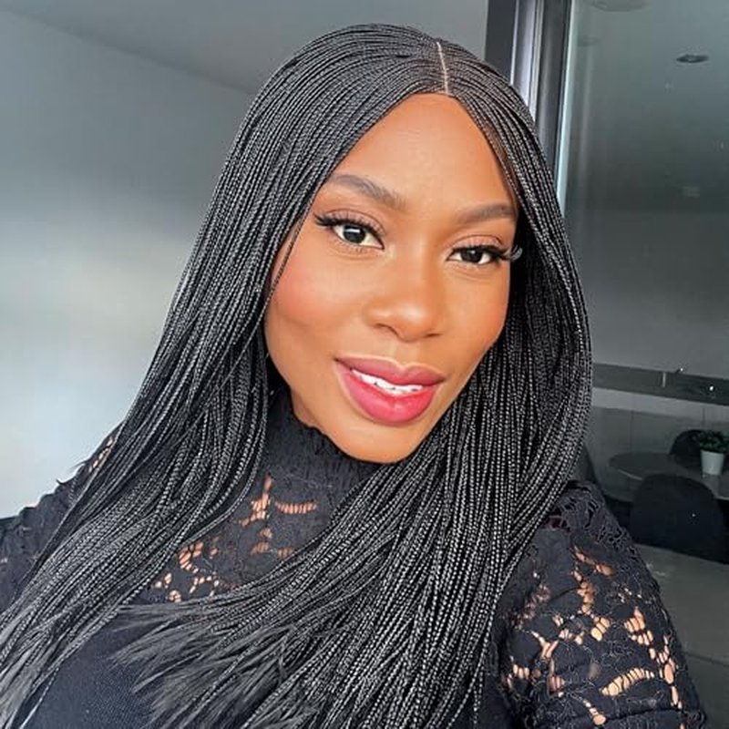 Micro Box Braids Wig, Handmade Box Braided Wigs, Braided Wig for Black Women, Glueless Braid Wigs, Premium Synthetic Box Braids - #1b (18 inches)