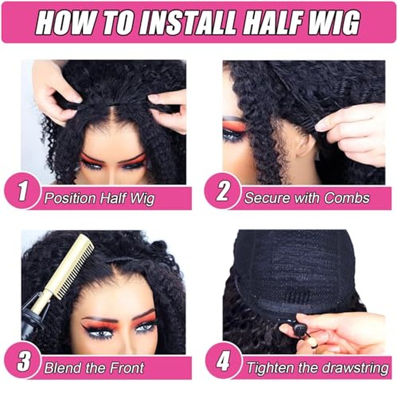 Deep Wave Curly Half Wig Human Hair 200% Density Upgrade Drawstring Seamless Flip Over 3 In 1 Half Wigs for Black Women Wear Go No Lace Glueless Wigs Invisible Hairline Beginner Friendly 20 Inch