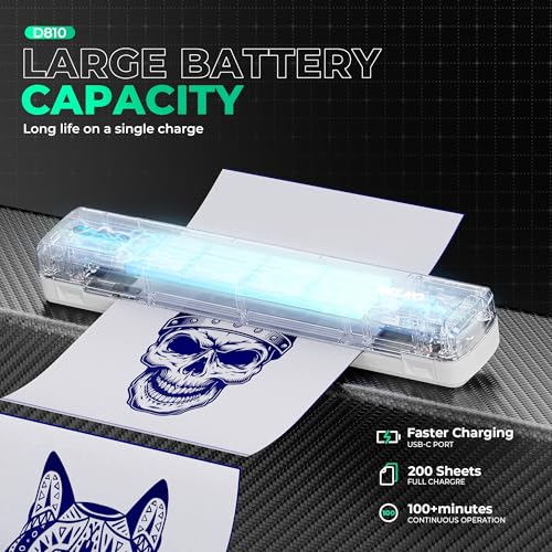 Nelko Tattoo Stencil Printer, D810 Wireless Thermal Tattoo Printer with 10pcs Tattoo Transfer Papers, Portable Tattoo Machine for Artist & Beginners, Compatible with Phones, Tablets & PC, White