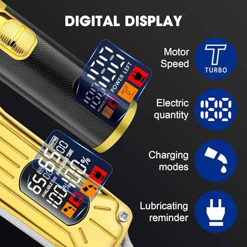 HIENA PRO Hair Clippers Set for Men, Professional Barber Kit for Hair Cutting, Cordless Rechargeable Clippers and Trimmers Set, Hair Cutting Kit with LED Display, USB, Gifts for Men (Gold Black)