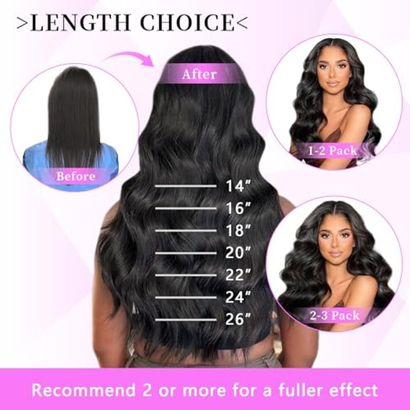 22 inch Seamless Body Wave Clip in Extensions Real Human Hair Extensions Clip Ins 110g 7pcs Thick Invisible Clip in Hair Extensions #1B Natural Black