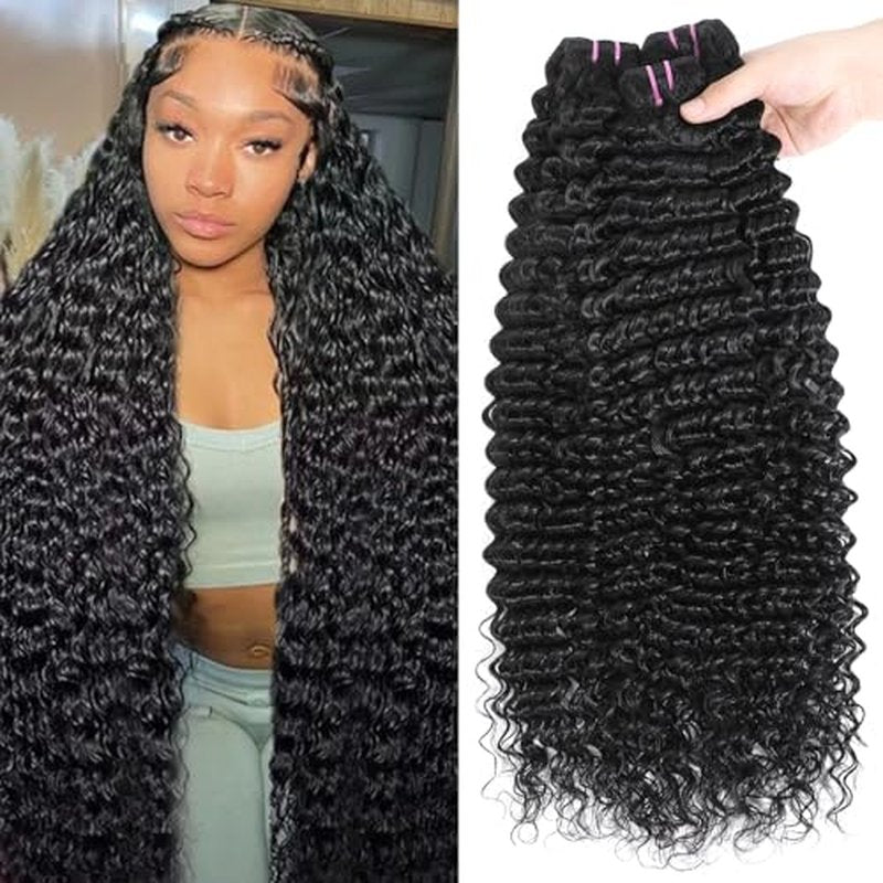 15A Raw Human Hair Bundles Deep Wave Bundles Human Hair,Triple Lifespan Indian Virgin Hair,No Tangle Shedding,Multiple Washes Keep Texture Silky Soft (3 Bundle Natural Black, 16 18 20)