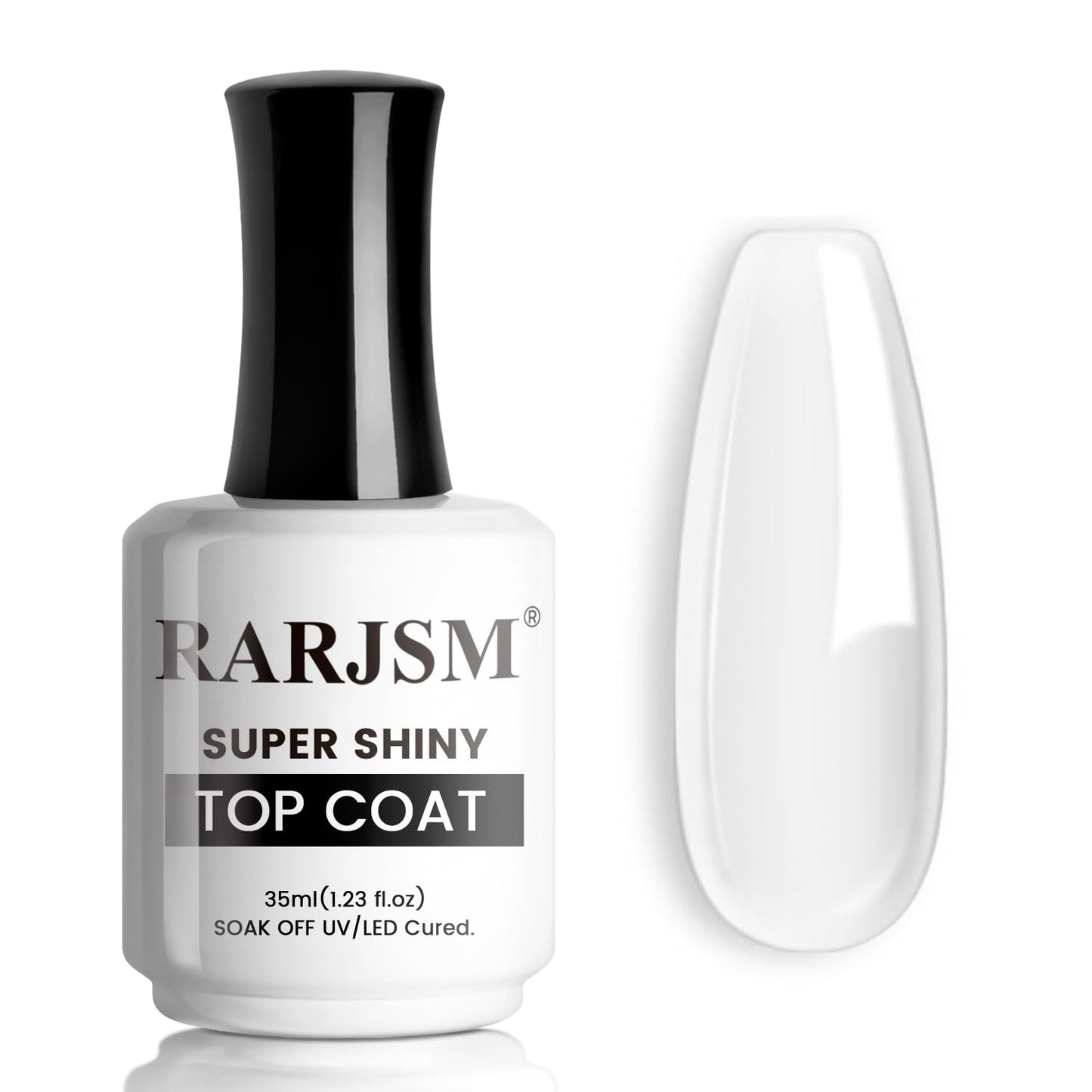 RARJSM No Hema Top Coat Gel Nail Polish 35ml No Wipe Clear Glossy Mirror Shine Long Lasting Top Gel Polish Big Capacity Soak Off Single Bottle LED UV Curing Requires for Home Salon Manicure
