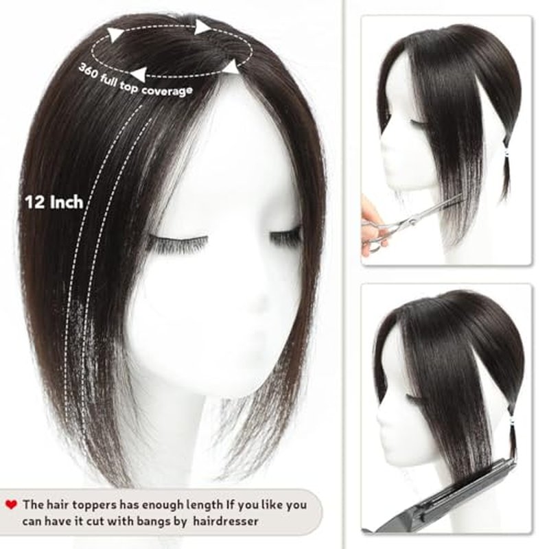 Hair Toppers for Women Real Human Hair,12inch Hairs Topper for Women No Bangs Top Hairs Extensions/Pieces Upgrade Lace Base