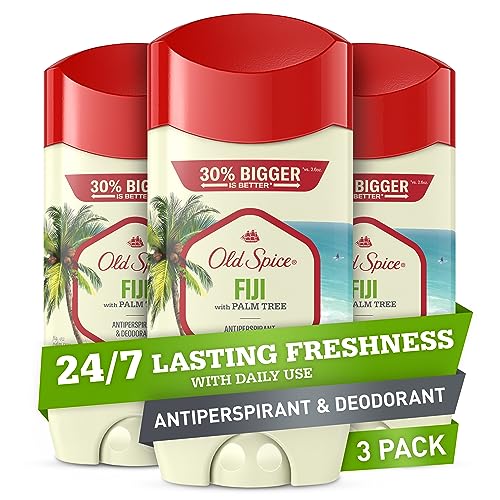 Old Spice Men's Antiperspirant & Deodorant, 24/7 Lasting Freshness, Advanced Sweat & Odor Protection with Skin Conditioners, Invisible Solid, Fiji with Palm Tree Scent, 3.4 oz (Pack of 3)