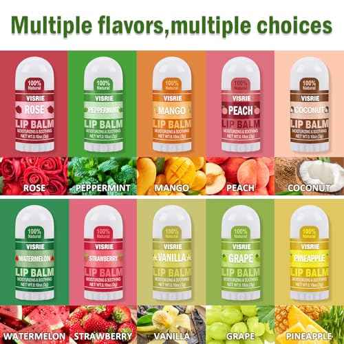 Mini Lip Balm 180 Pack, Lip Balm Bulk with Vitamin E & Coconut Oil, Moisturizing Lip Balms for Dry Cracked lips-10 Flavors