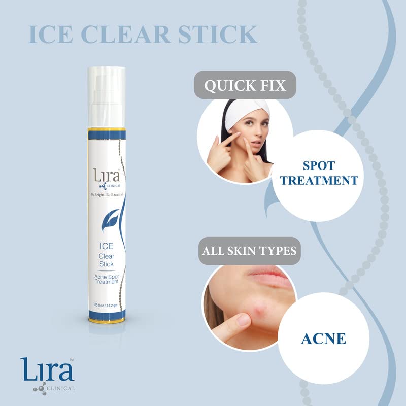 Lira Clinical ICE Clear Stick | On-the-Go Acne Spot Treatment with Salicylic Acid & Collagen Peptides - 0.5 fl oz