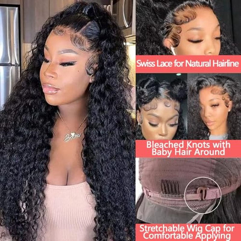 30 Inch Deep Wave Lace Front Wigs Human Hair Pre Plucked 13x6 HD Lace Front Wigs Human Hair 180% Density Deep Curly Wig Frontal Glueless Wigs Human Hair for Women