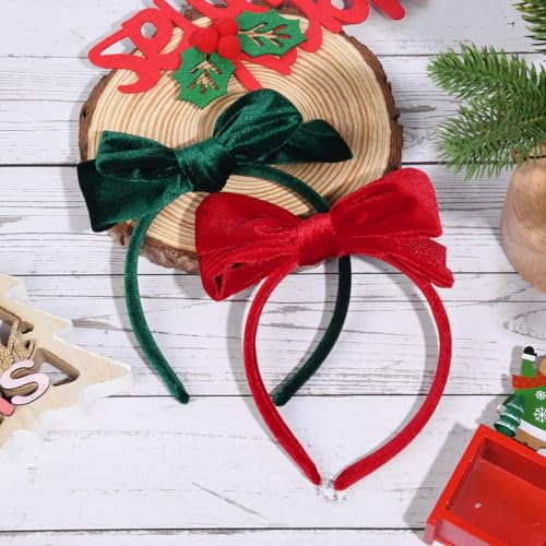 DEEKA Velvet Bow Headband 2 PCS Hair Band Hair Bows with bow Velvet Christmas Hair Accessories for Toddlers Women and Girls (Green,Red)