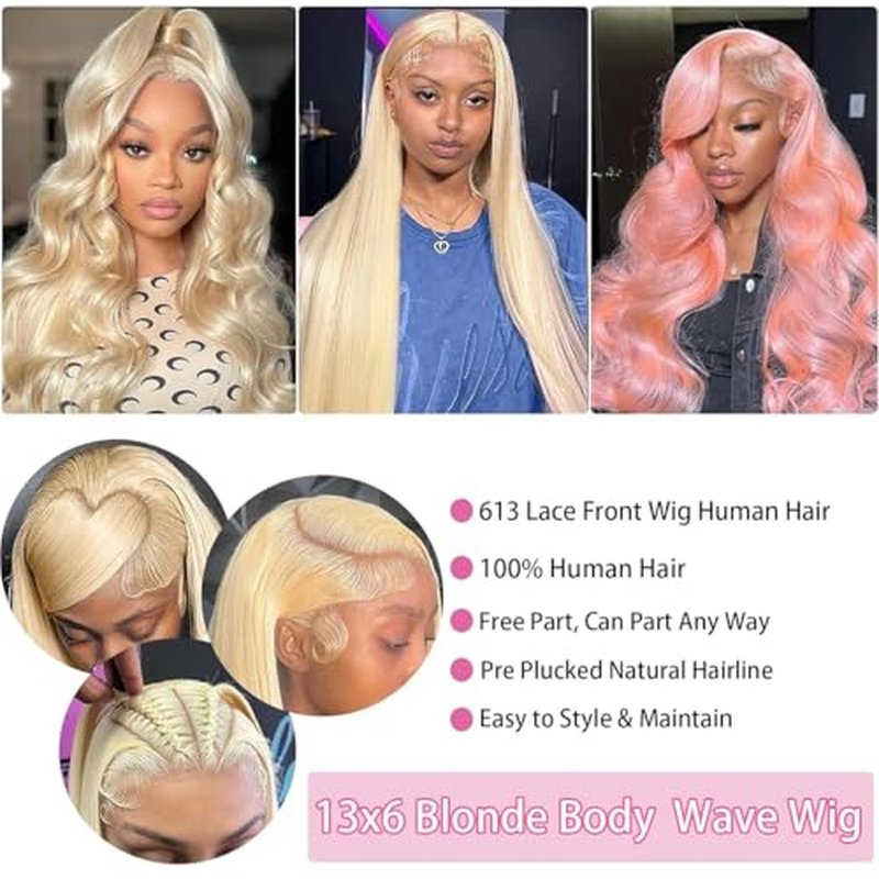 13x6 613 Lace Front Wig Human Hair 200% Density Blonde Wig Human Hair Body Wave HD Lace Frontal Wigs for Women Pre Plucked Blonde Human Hair Wig 30 Inch