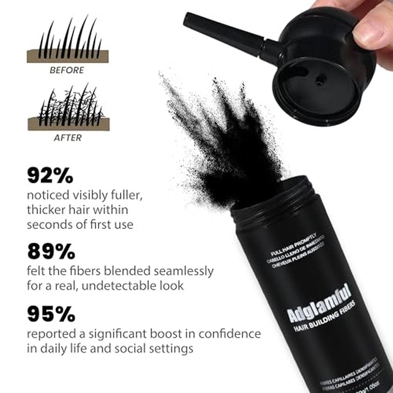 Hair Fibers for Thinning Hair, Hair Building Fibers Spray with Spray Applicator, Undetectable & Long-lasting, Instant Hair Coverage for Men & Women (Black, 30g)