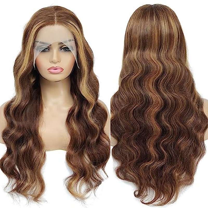 Yllies Honey Blonde Highlight Ombre Middle Part Lace Front Wigs Human Hair T Part HD Transparent Lace Body Wave Wigs 180% Density Brazilian Human Hair 4/27 Colored Glueless Wigs for Women(22 Inch)