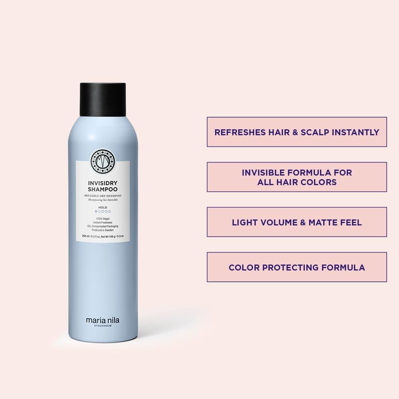 Maria Nila Invisidry Dry Shampoo, Freshens up Hair & Scalp, Leaves no trace of product, 100% Vegan & Sulfate/Paraben free, 5.5 Oz / 215 ml