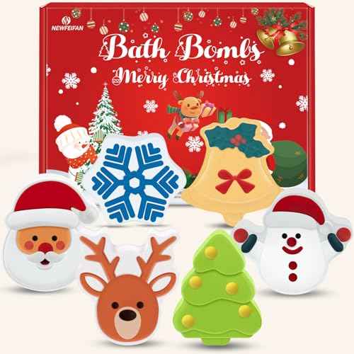 Christmas Bath Bombs Set for Kids,Boys & Girls Stocking Stuffers Gift, Handmade 6 Fun Organic for Children, Gentle Formula Creates, Relaxing Aromas for Women