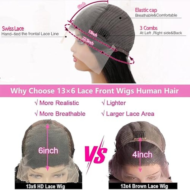 Deep Wave Lace Front Wigs Human Hair 200 Density 13x6 HD Transparent Lace Front Wigs for Women Pre Plucked Deep Curly Lace Frontal Wig Human Hair Glueless Wigs Natural Black 28 Inch