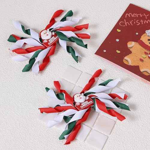 Merry Christmas Hair Bows for Girls Red White Green Korker Curly Ribbon Hair Clips Barrettes Cheer Hairpins Kids Christmas Holiday Party Dress Outfit Decor Accessories Xmas Gift