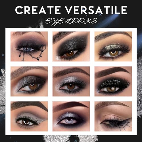 UCANBE 2pcs Halloween Eyeshadow Palette Makeup Set, Black Red Colors Shimmer Matte Metallic Smokey Dark Eye Shadow Pallet with Soft Brush Kit, Goth Eye Make Up for Costume Joker Clown Vampire