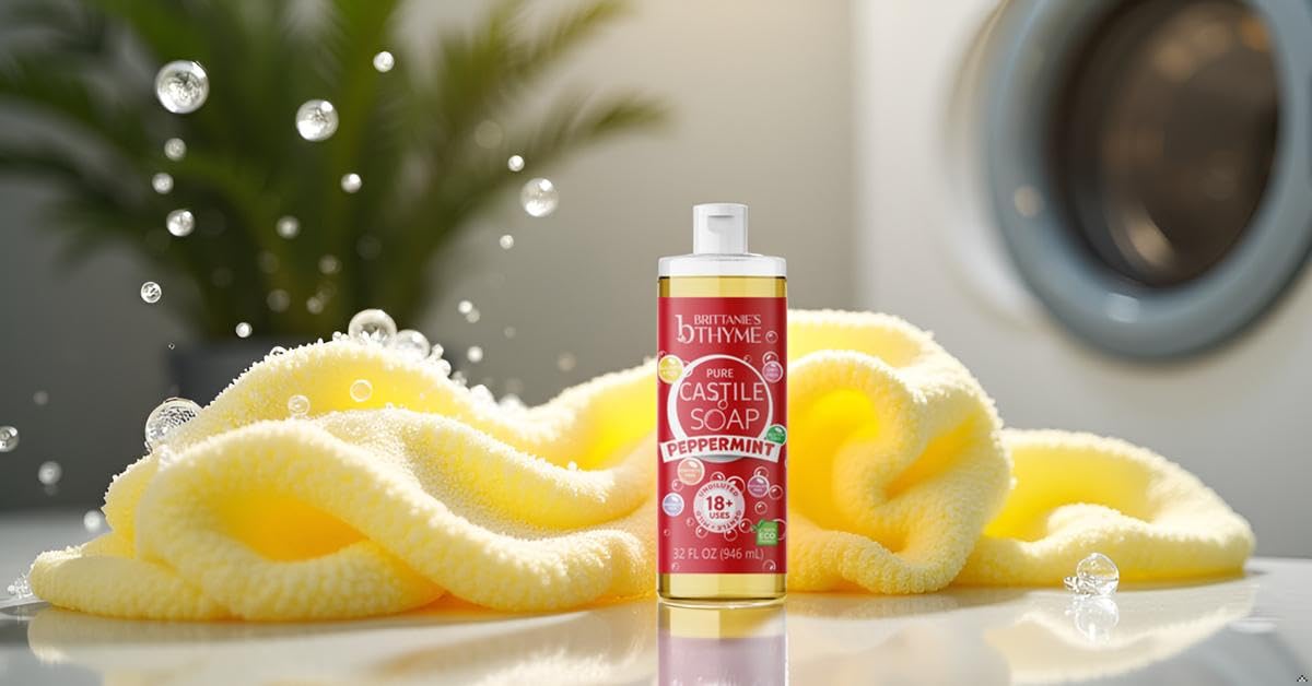 Brittanie's Thyme Pure Castile Liquid Soap Variety, Lavender/Peppermint/Lemon, 32 oz Pack of 3 | For Hair & Body, Gentle and Pure, Made with Natural Luxurious Oils, Vegan & Gluten Free Non-GMO