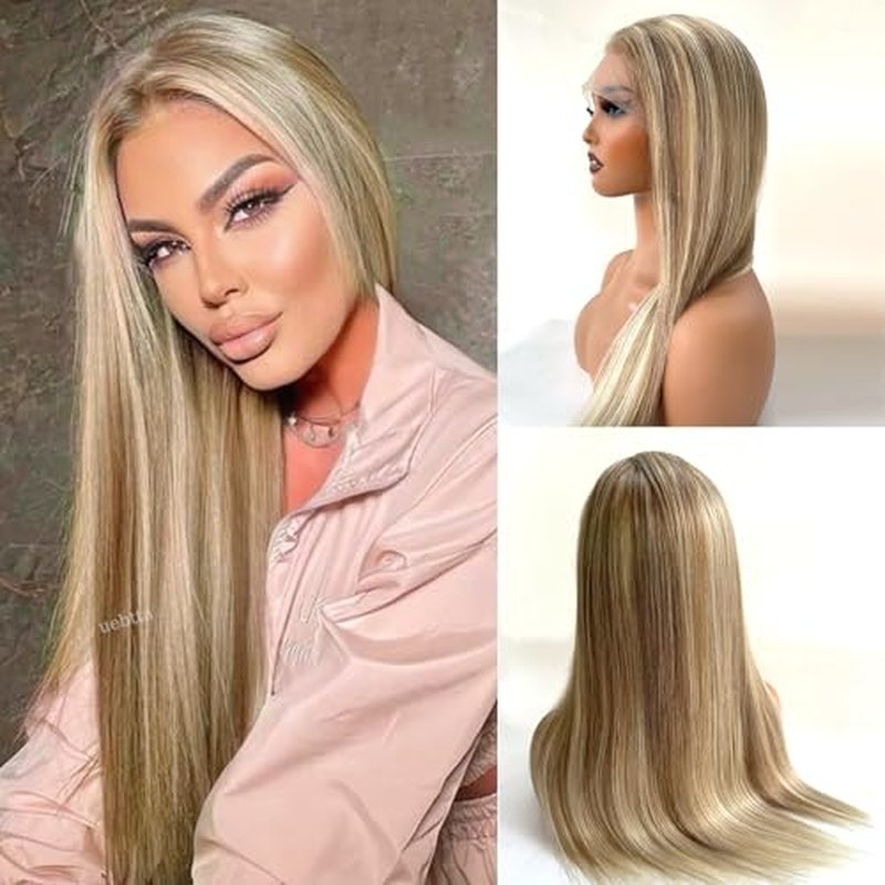 Ubetta Highlight Ash Blonde Wig Human Hair 13x4 HD Balayage Wigs Human Hair 180% Density Ash Brown to Ash Blonde Highlights Lace Front Wigs Human Hair Pre Plucked 20 Inch Human Hair Lace Front Wig