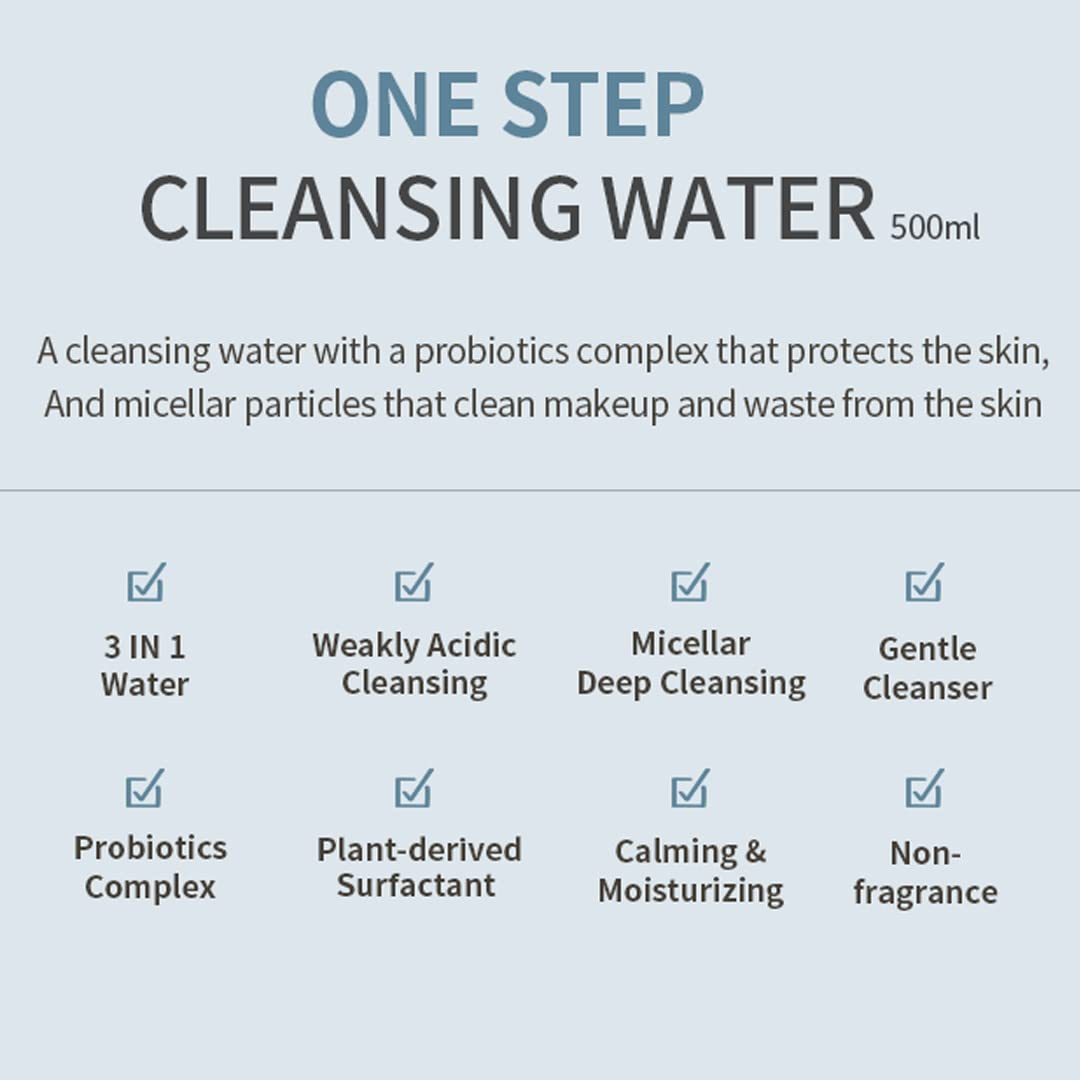 MIZON Micellar Cleansing Water, with Probiotics, Facial Cleanser, Makeup Remover, Natural Ingredients, for Sensitive Skin (1 Pack 16.9 fl oz)