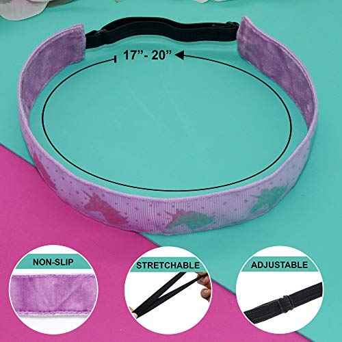FROG SAC 6 Unicorn Headbands for Girls, Adjustable No Slip Glitter Hair Bands for Kids, Cute Little Girl Sports Head Bands, Sparkly Soccer Gymnastics Headband, Sparkle Hair Accessories