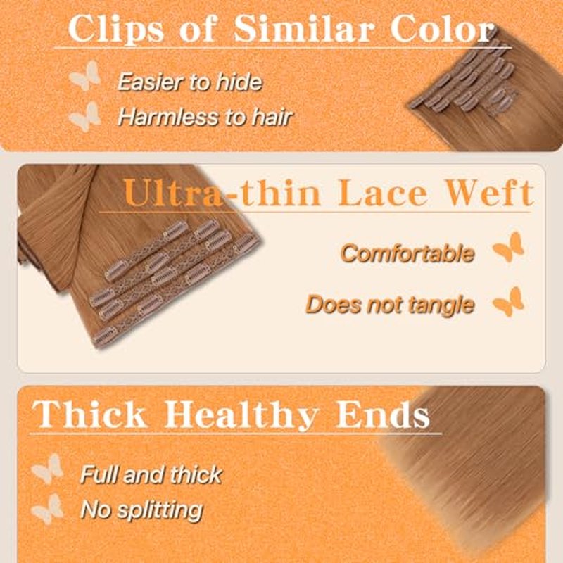 Clip in Hair Extensions Long Straight, 100% Real Human Hair,No Tangle & Smooth,120g, 20 Inch,#30 Light Auburn